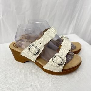 Dansko Sandals Womens Size 11 Sophie Wooden Heels White Leather Snake Print 41